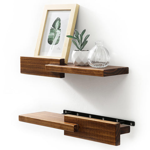 GRID FORTE wood floating shelf set 2 with reversible design for versatile wall decor.
