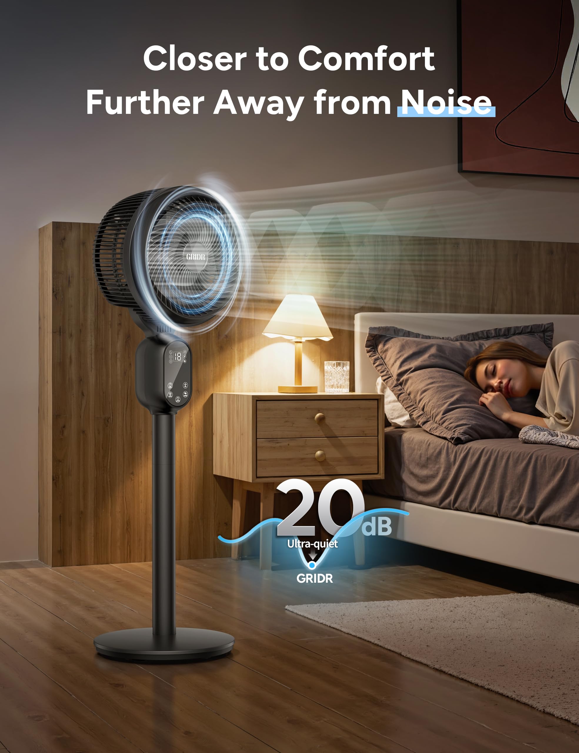 GRIDR PolyFan quiet operation with DC motor for peaceful evenings
