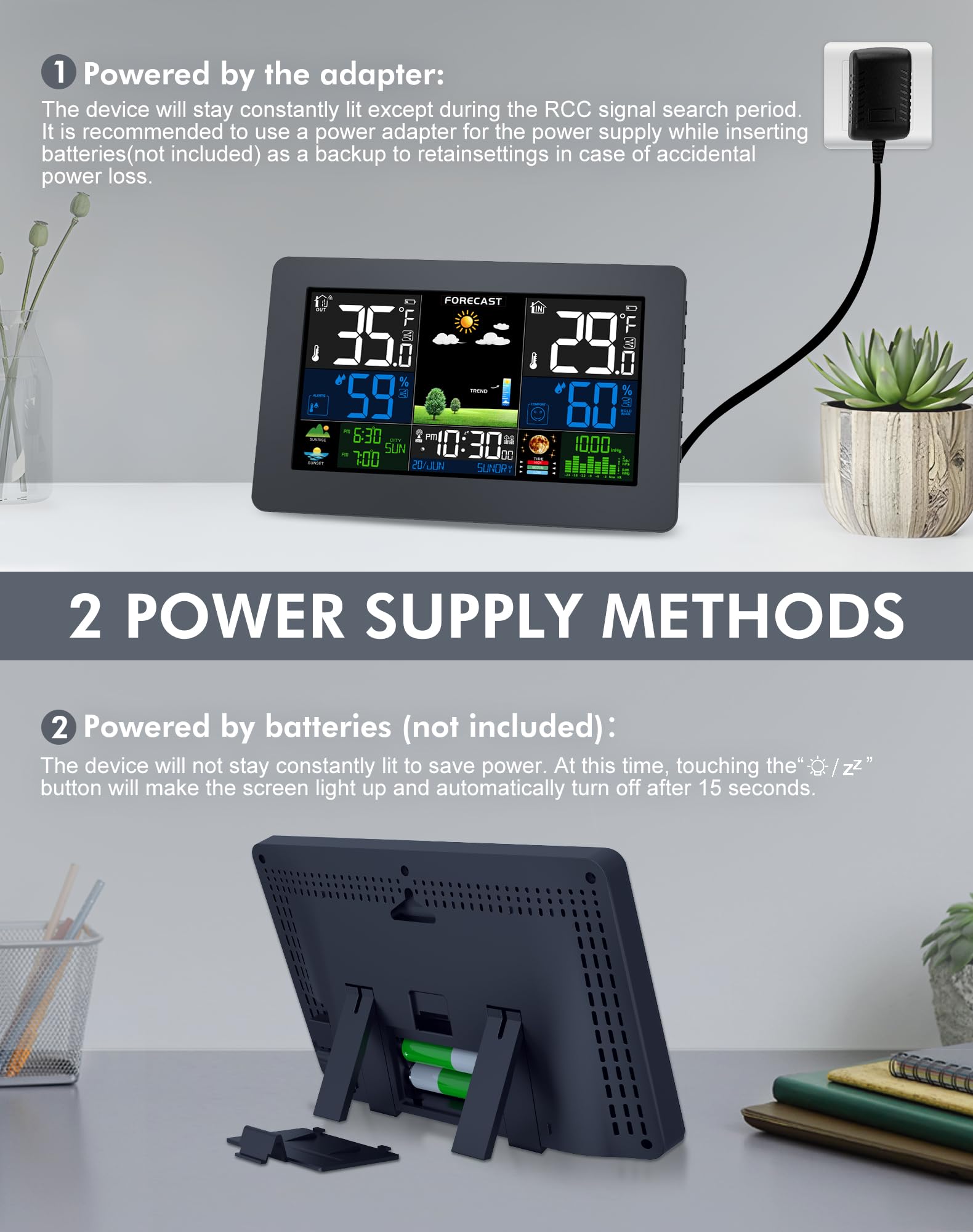 Grilza Weather Station atomic clock sync with WWVB for accurate timekeeping.