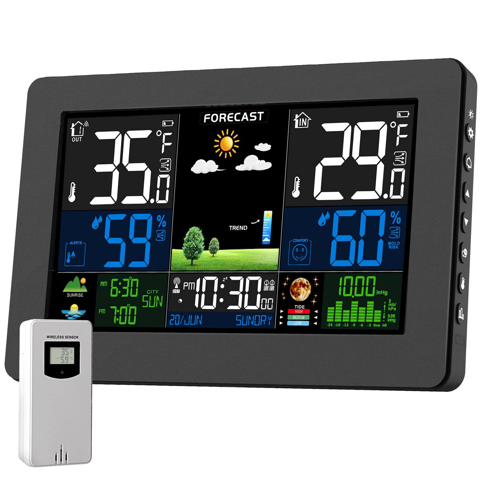 Grilza Weather Station wireless indoor outdoor display shows real-time conditions at a glance.