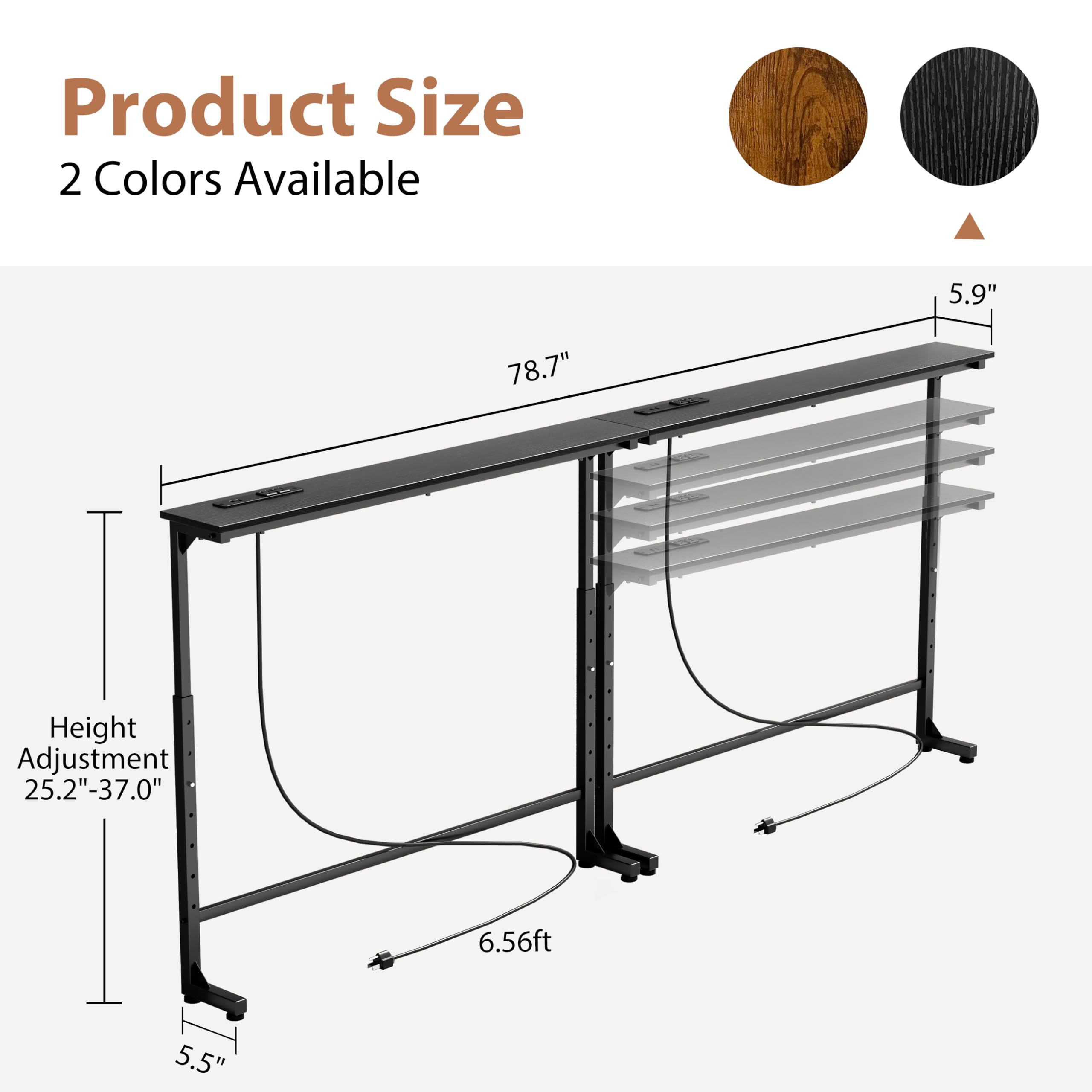 GRLEAF console table showing built-in power outlets and USB ports for charging devices.