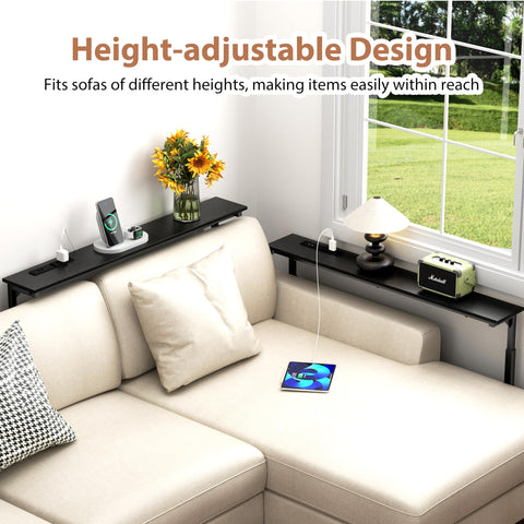 GRLEAF lift-top console table elevated for standing use with nearby charging.