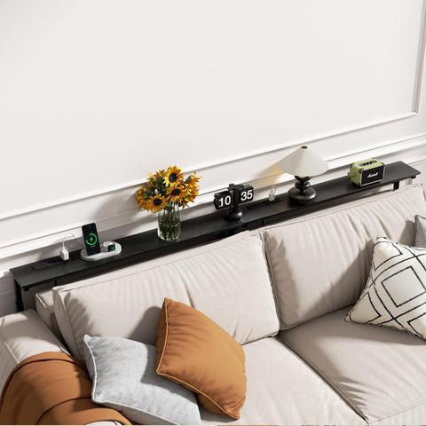GRLEAF narrow console table with slim profile behind a couch in a compact living room.