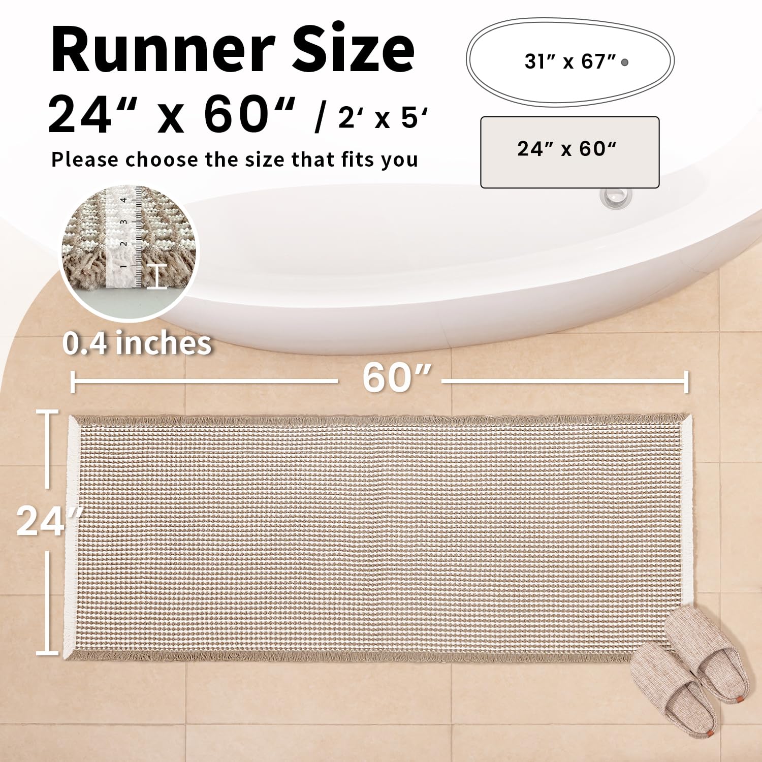 GRLYUH bath mat with non-slip backing stays put on tile surfaces