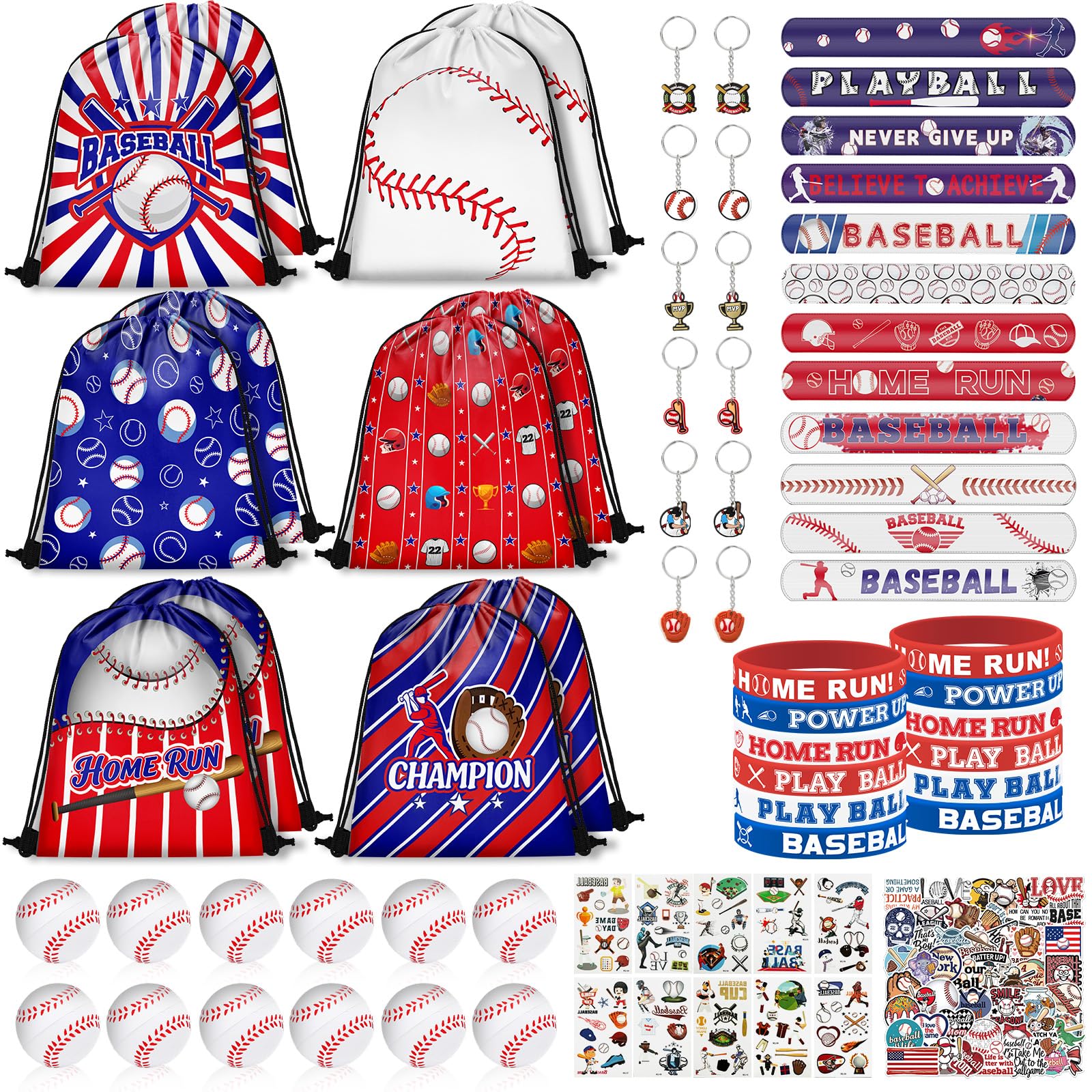 Grneric baseball goodie bags with six patterns, ideal for festive party favors.