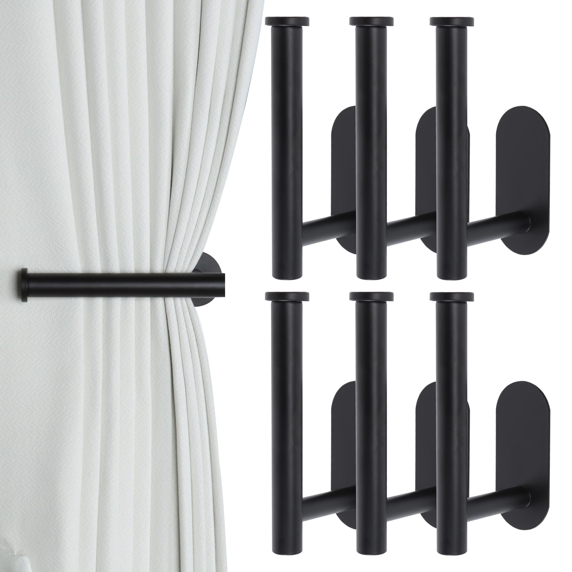 Groleca adhesive curtain holdbacks in black 6-pack for secure, no-drill drapery mounting.