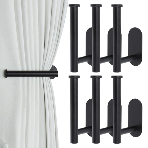 Groleca adhesive curtain holdbacks in black 6-pack for secure, no-drill drapery mounting.