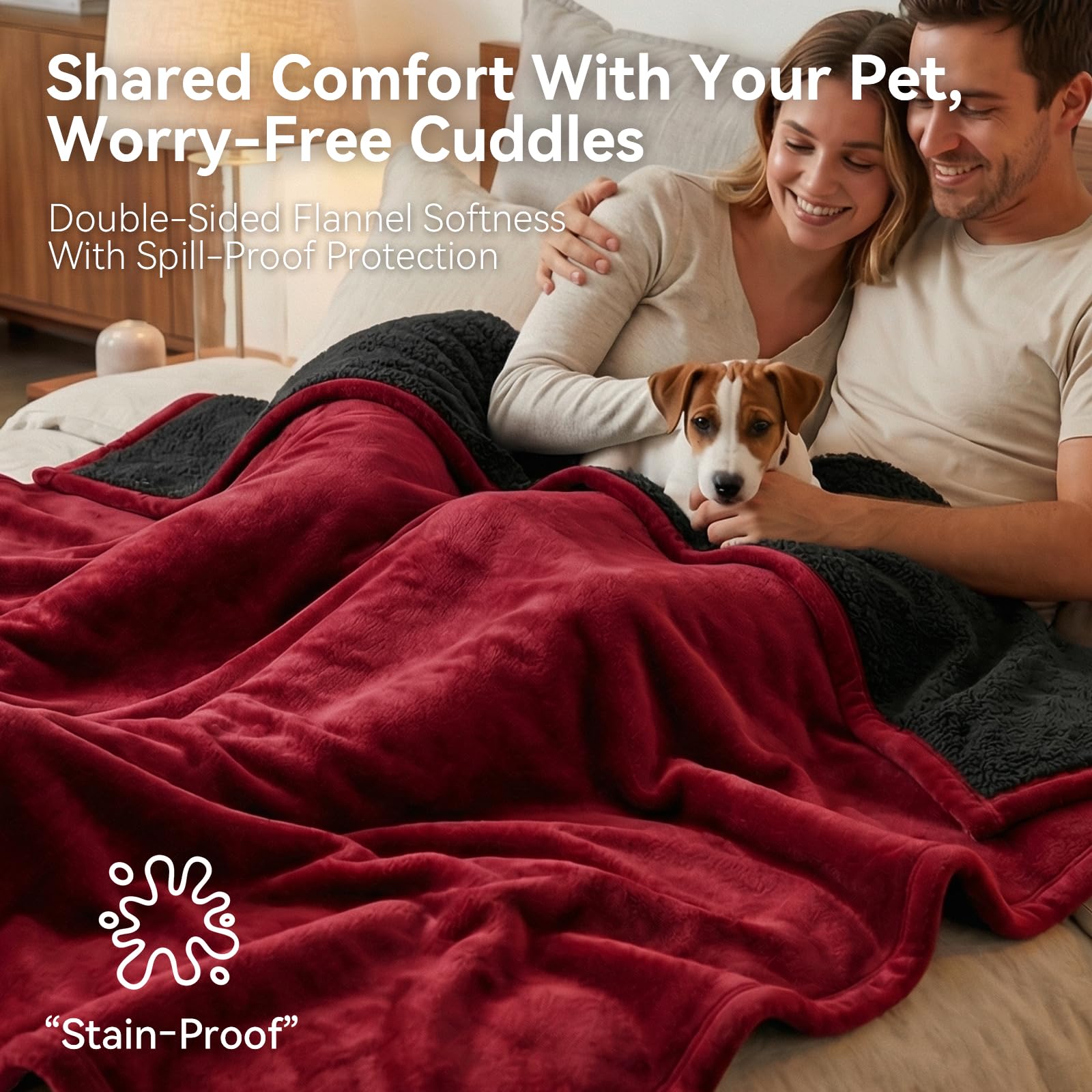 GROOSE blanket 40x60 in wine red adds warm, cozy coverage.