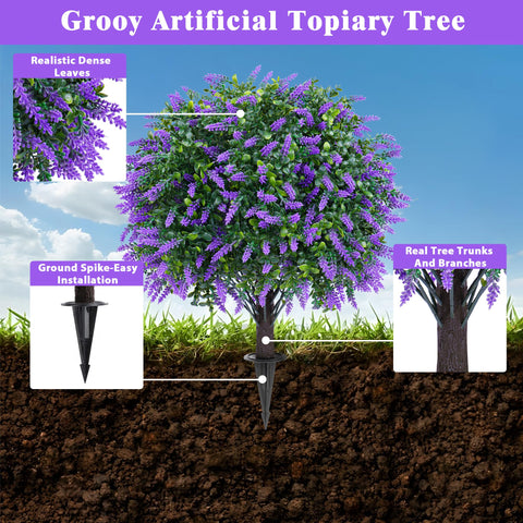 Ground spike setup aiding secure planting of the Grooy topiary ball.