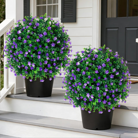 Grooy artificial boxwood topiary set two with ground spikes for easy porch installation