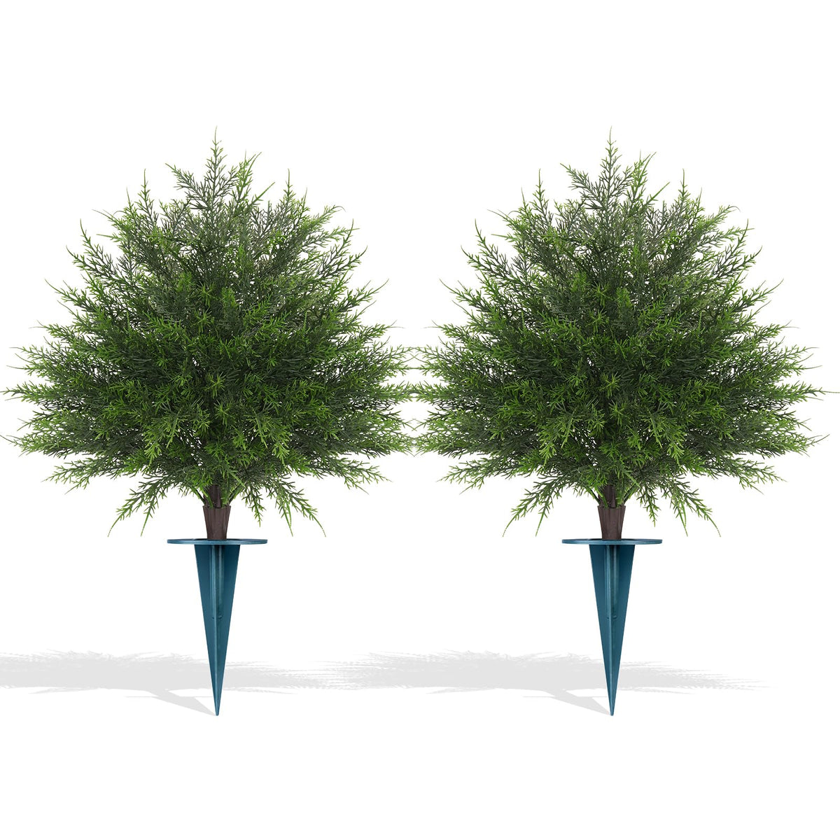 Grooy artificial cypress topiary with spike for porch display.
