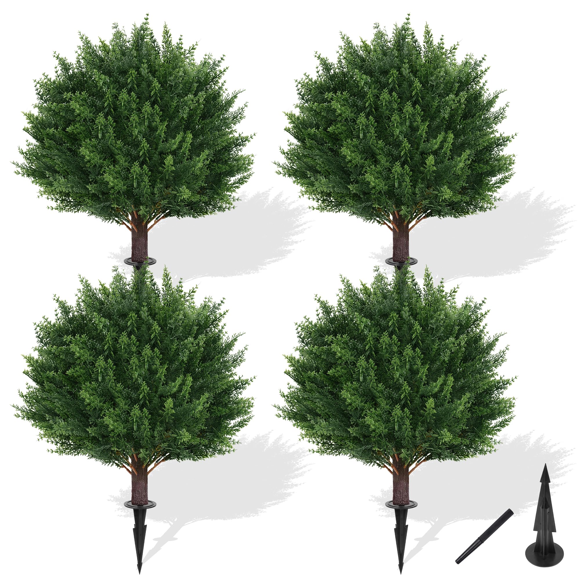 Grooy artificial cypress topiary tree with ground spike, ready for easy planter setup.