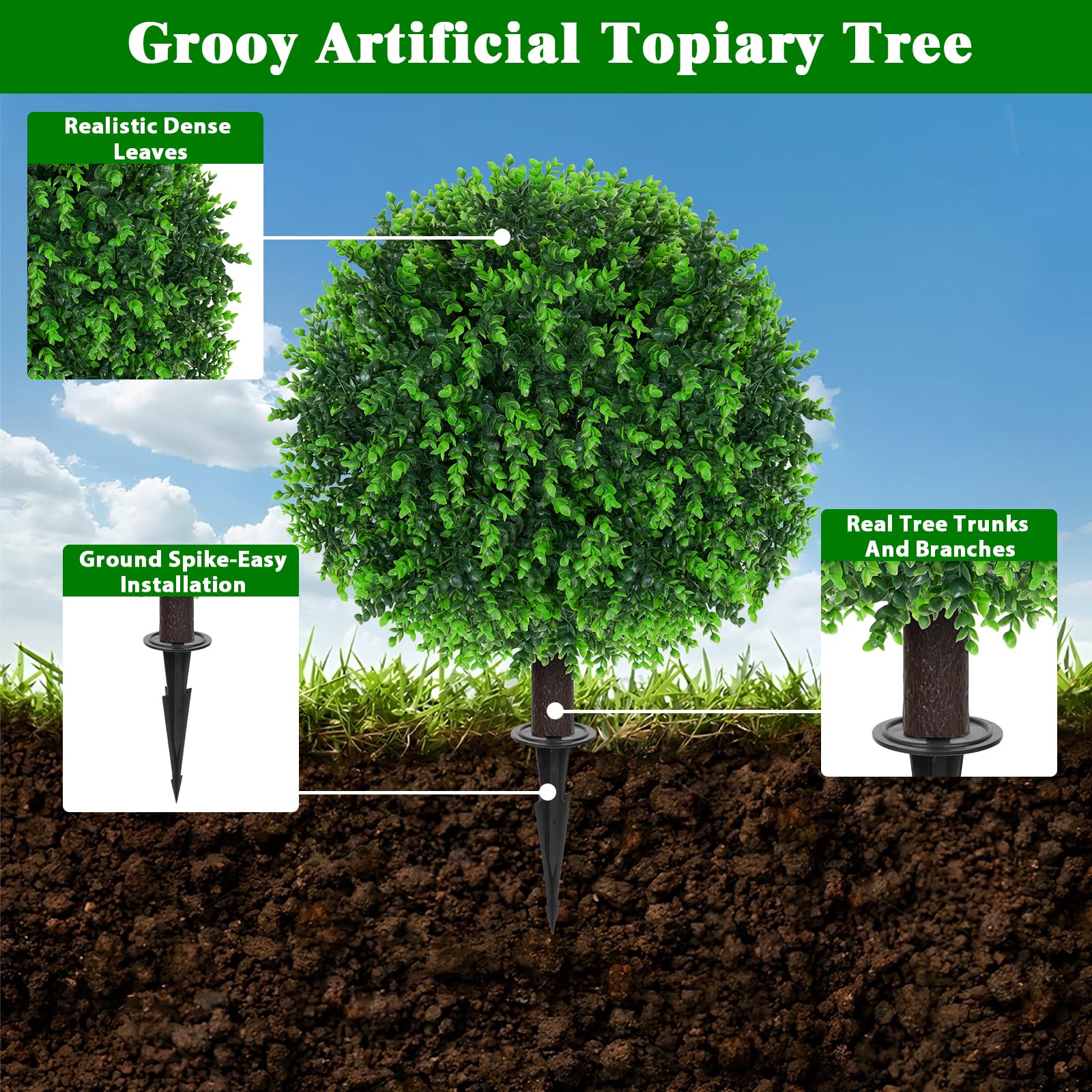 Grooy topiary placed in a planter for porch display
