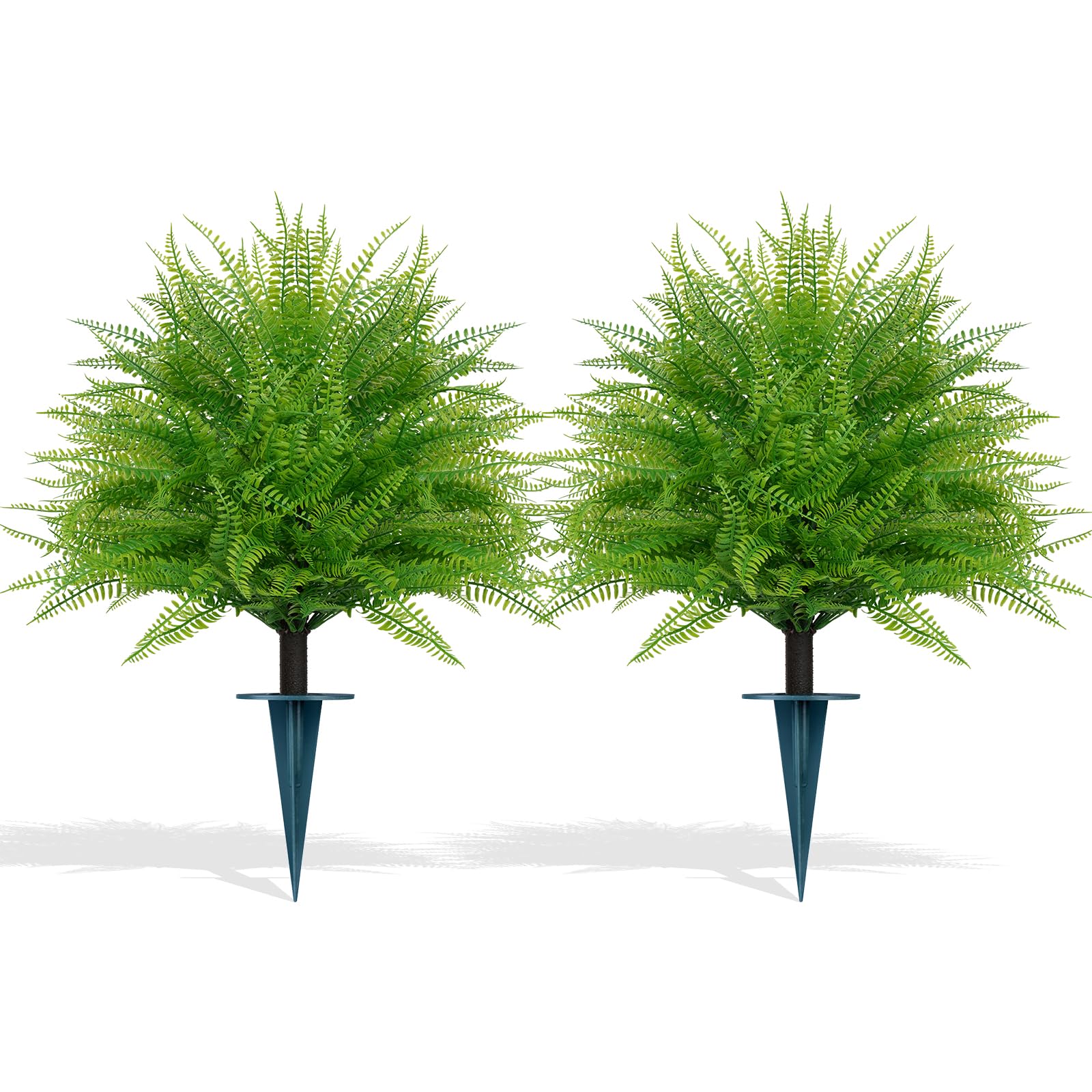 Grooy artificial fern topiary ball with ground spike for weather-resistant porch display