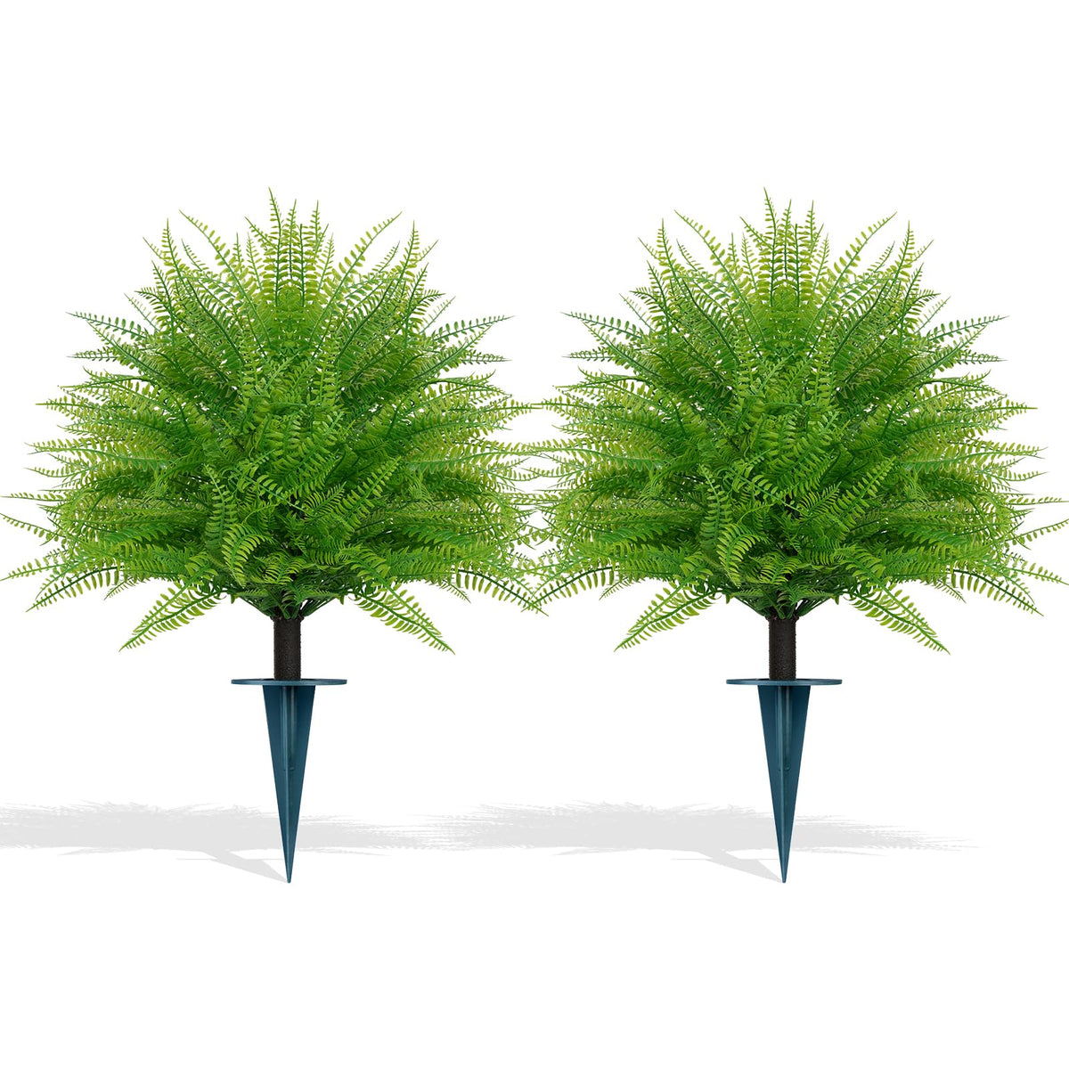 Grooy artificial fern topiary ball with ground spike for weather-resistant porch display