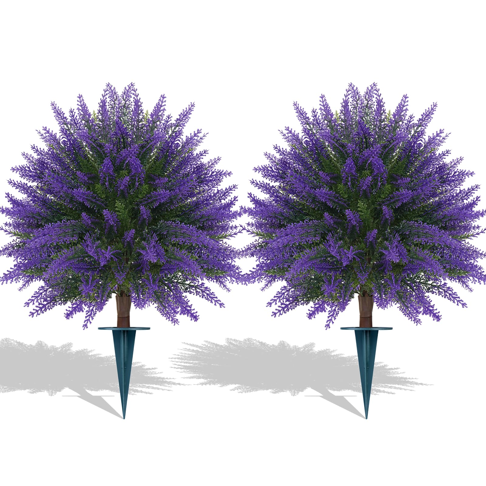 Grooy lavender topiary ball set 2 with ground spike for secure porch display.