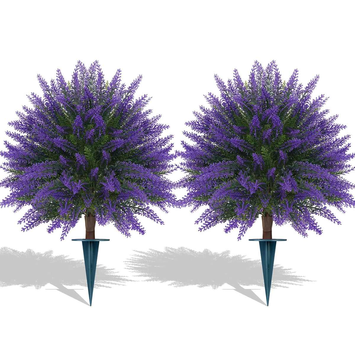 Grooy lavender topiary ball set 2 with ground spike for secure porch display.