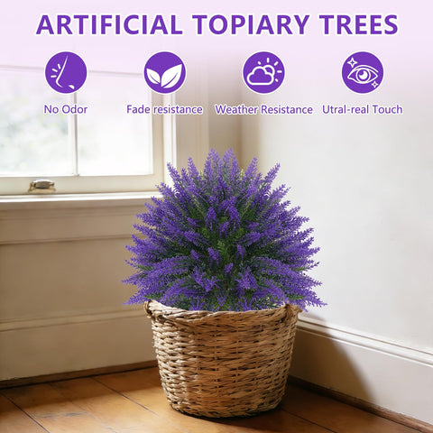 Grooy lavender topiary on patio scene for outdoor decor.