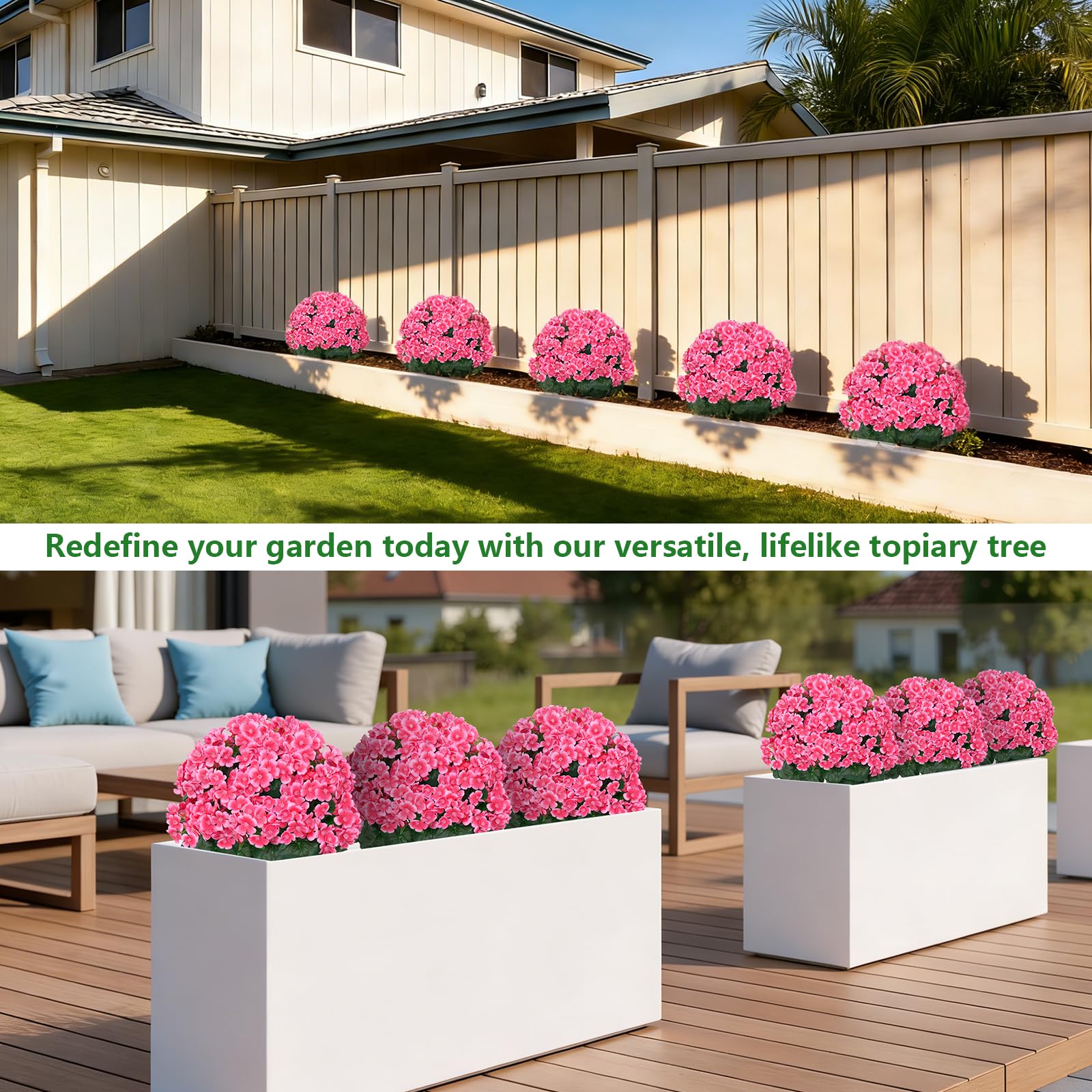 Grooy easy-install topiary with ground stakes for planter or soil.