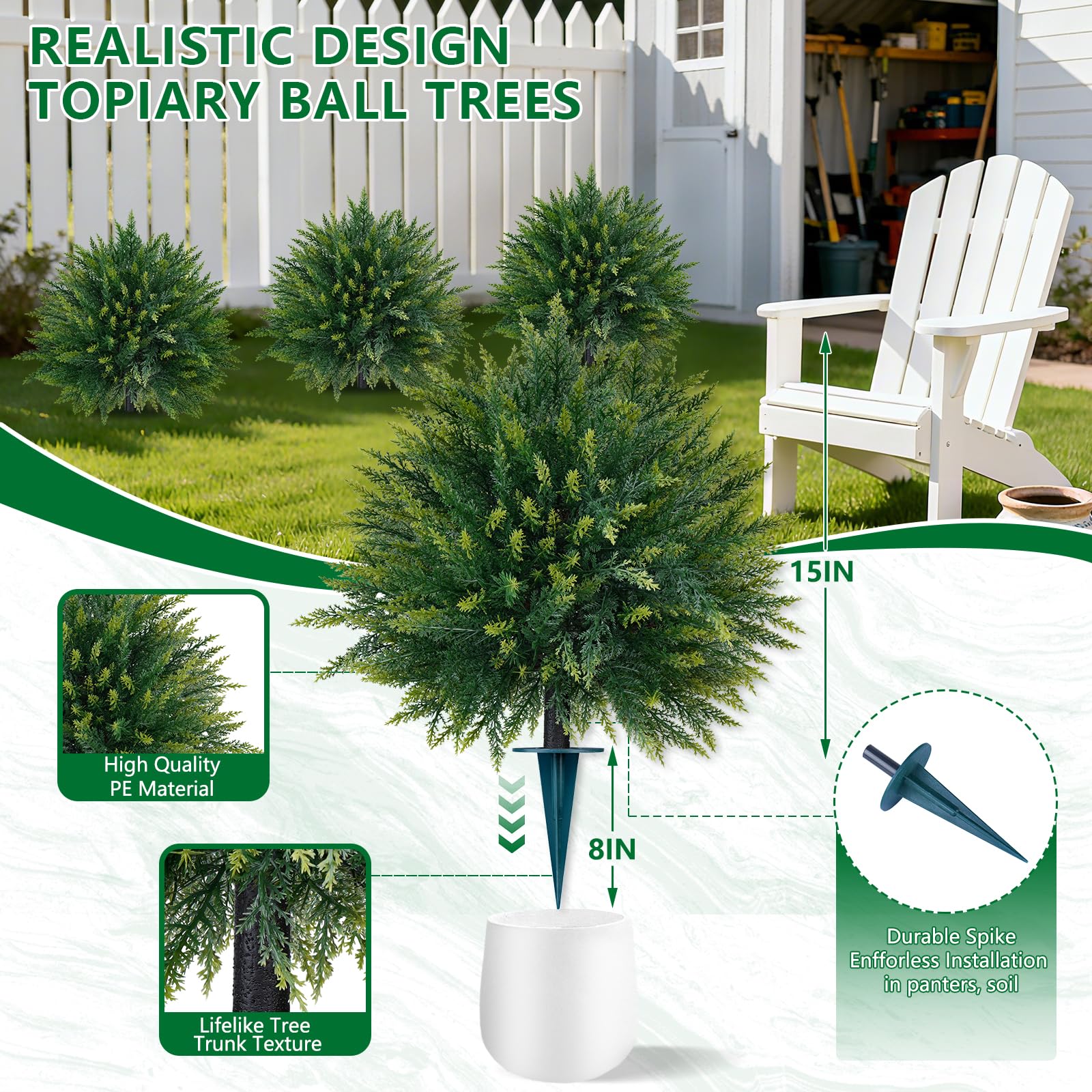 Grooy faux cypress topiary with quick-insert spike for easy setup.