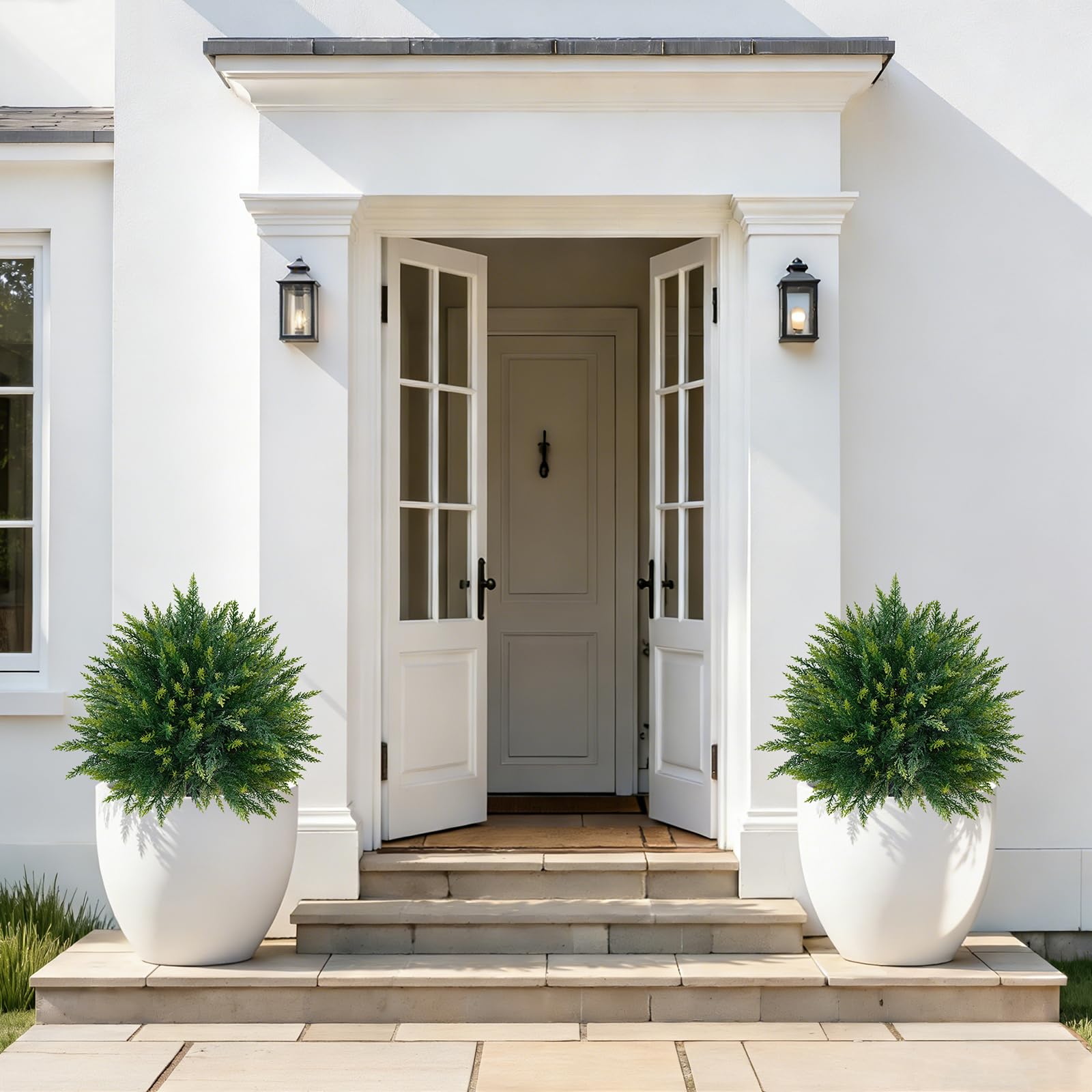 Grooy outdoor-indoor topiary for porches and gardens stays pristine.