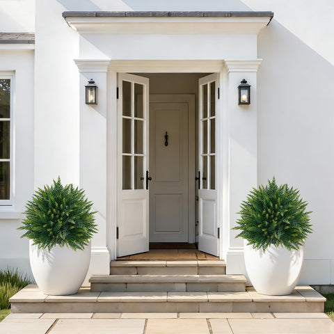 Grooy outdoor-indoor topiary for porches and gardens stays pristine.