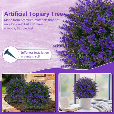 Grooy outdoor porch garden decor with lavender topiaries.