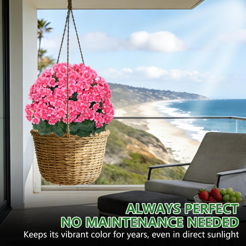 Grooy porch and patio decor features pink silk blossoms.