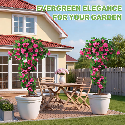 Grooy silk bougainvillea topiary plants withstand weather and look lifelike.