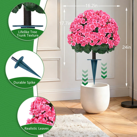 Grooy topiary ball pink crabapple close-up shows realistic silk blooms.