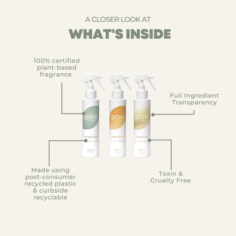Grow Fragrance Blondewood kitchen spray delivers a fresh vanilla-sage blend