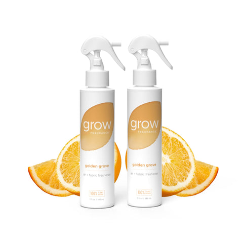 Grow Fragrance Golden Grove bottle front with citrus and greens aroma