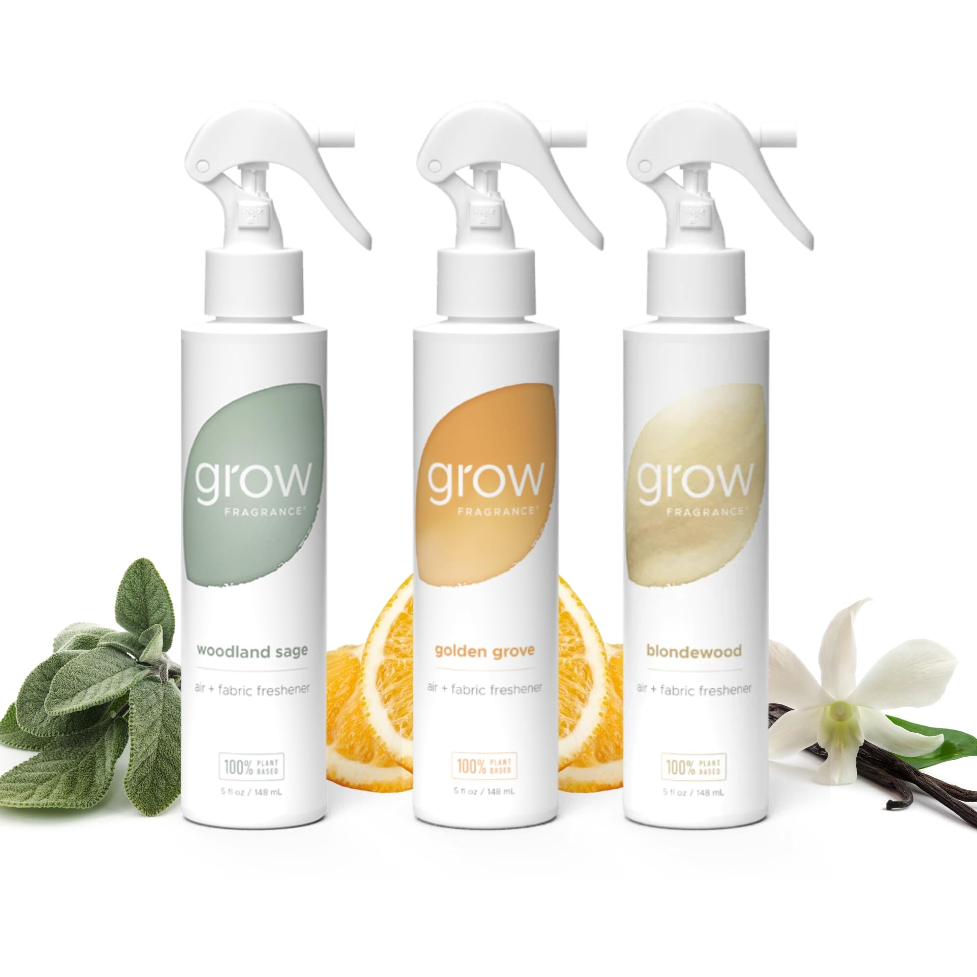 Grow Fragrance Golden Grove bottle pour enhances fabric refreshment with a natural scent