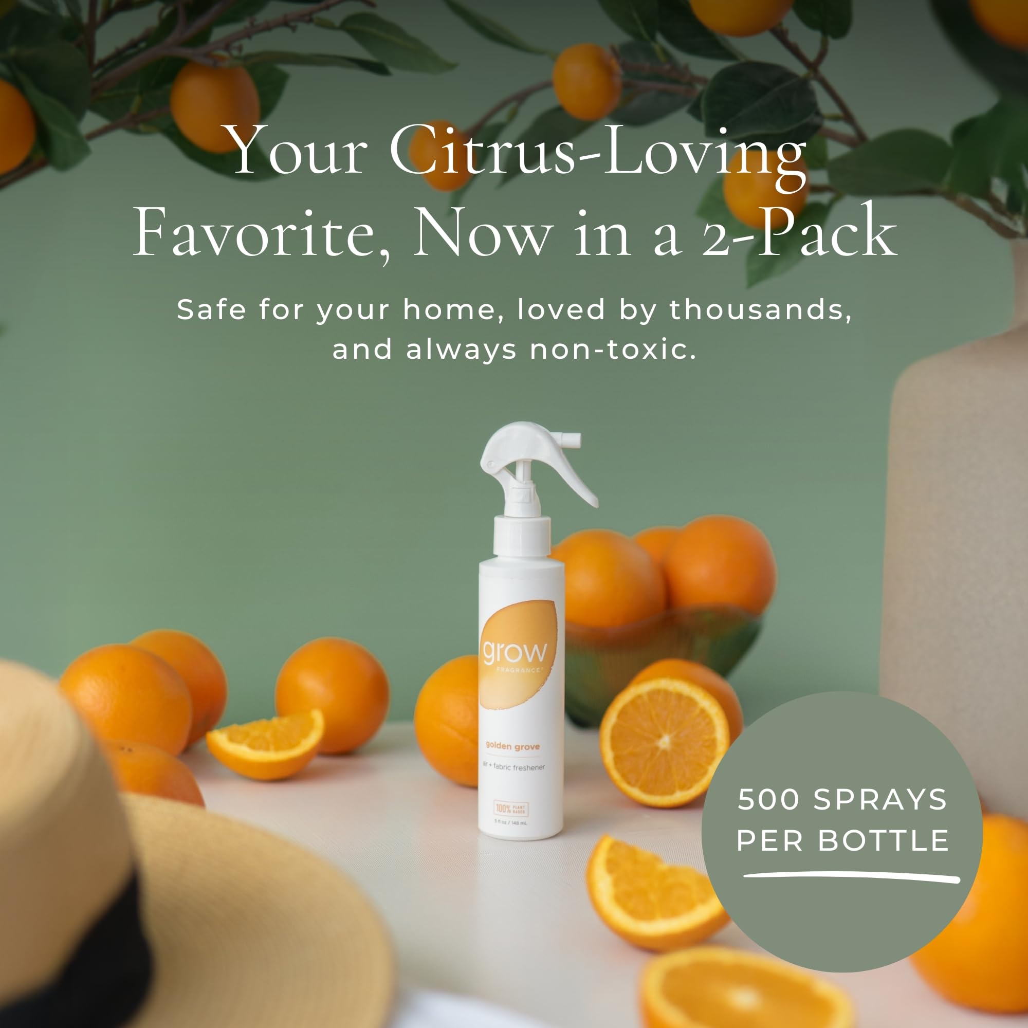 Grow Fragrance Golden Grove bottle pour capturing mist for refreshing fabrics