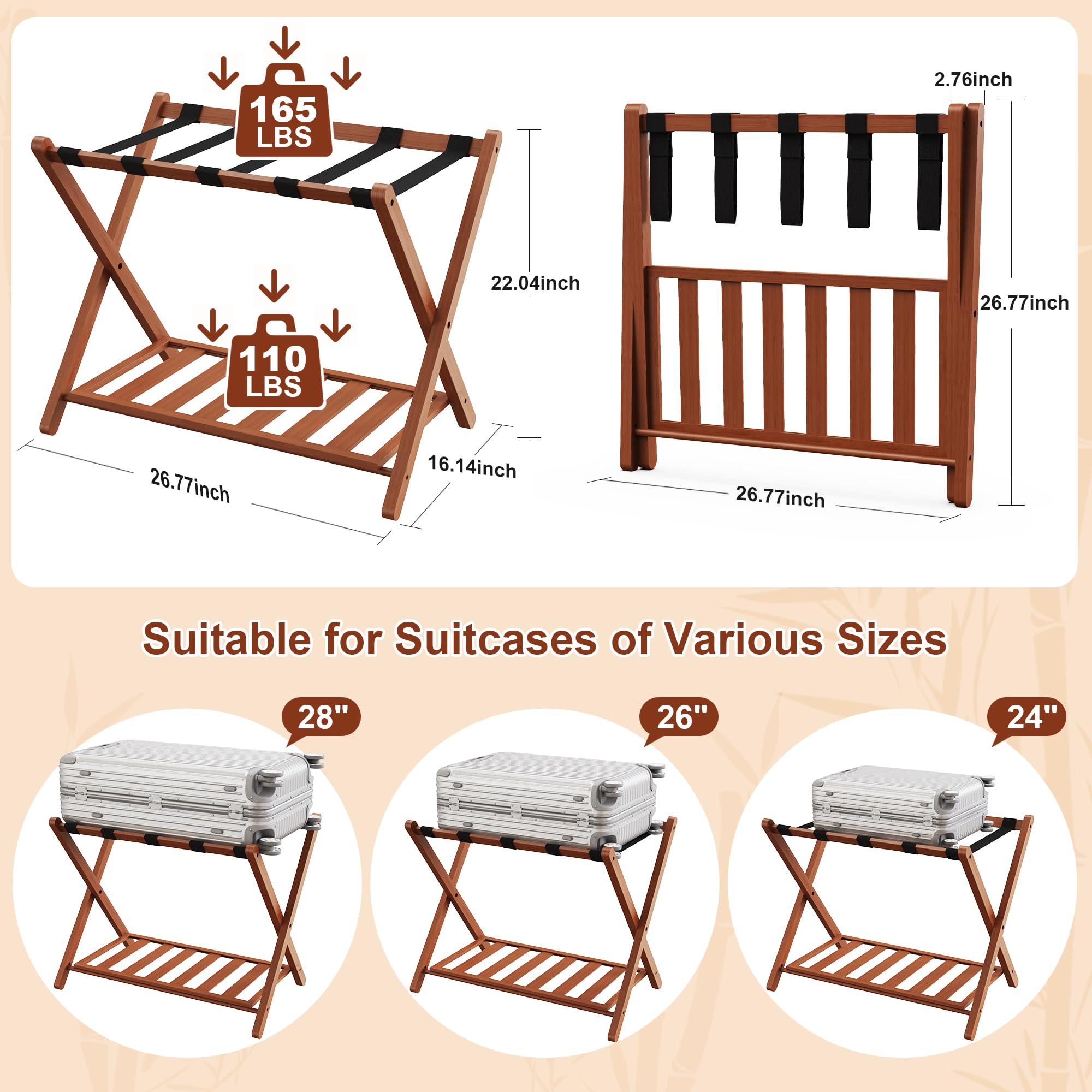 Grow Bou walnut luggage rack folded for compact storage, easy to tuck behind doors