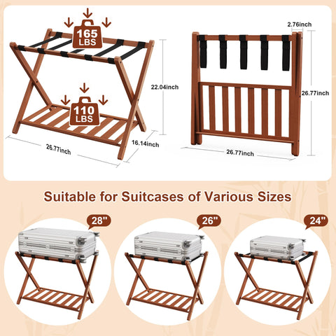 Grow Bou walnut luggage rack folded for compact storage, easy to tuck behind doors