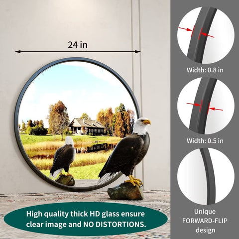 Growsun 24in round mirror in living room decor adding warmth