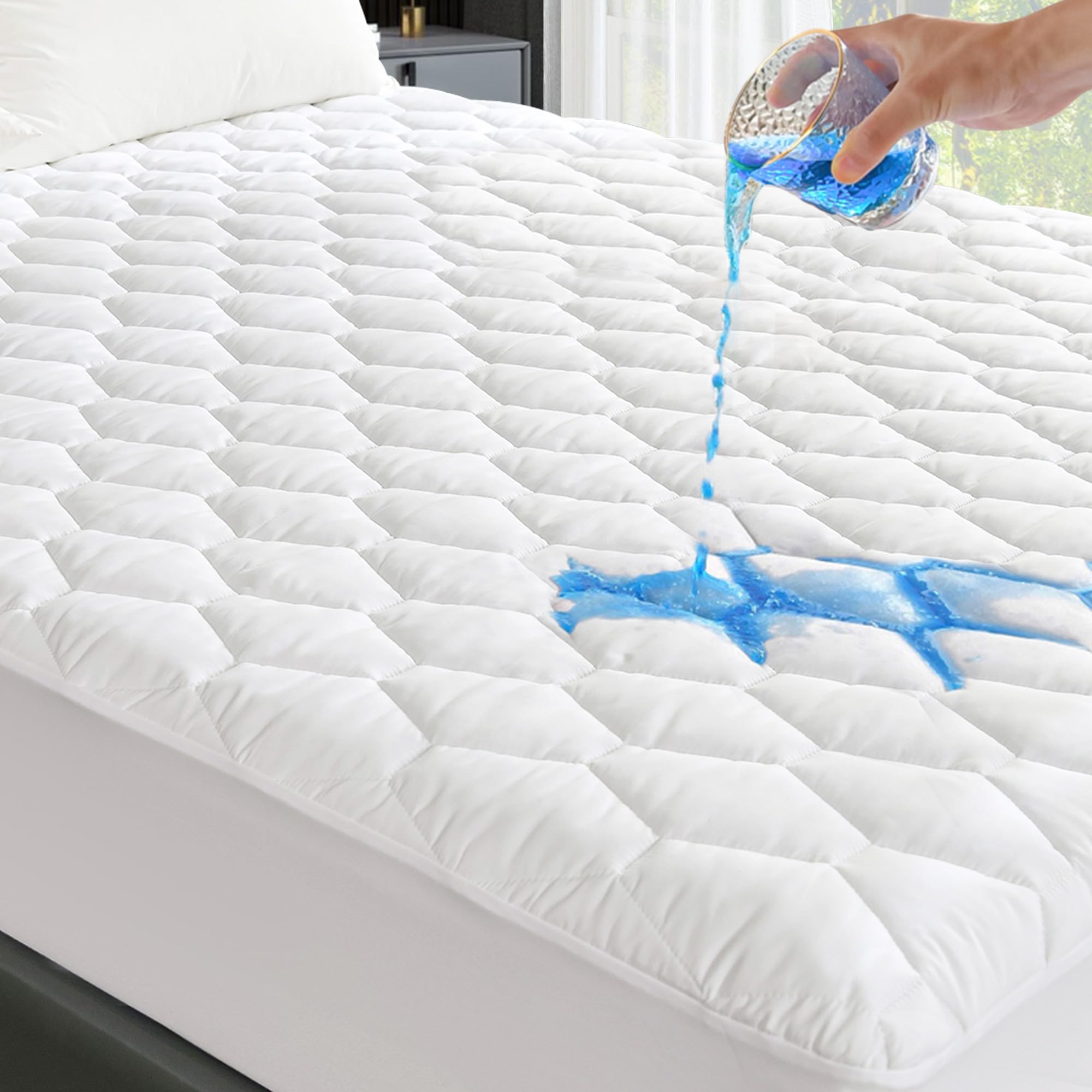 GRT queen mattress protector top view with quilted waterproof surface for spill protection