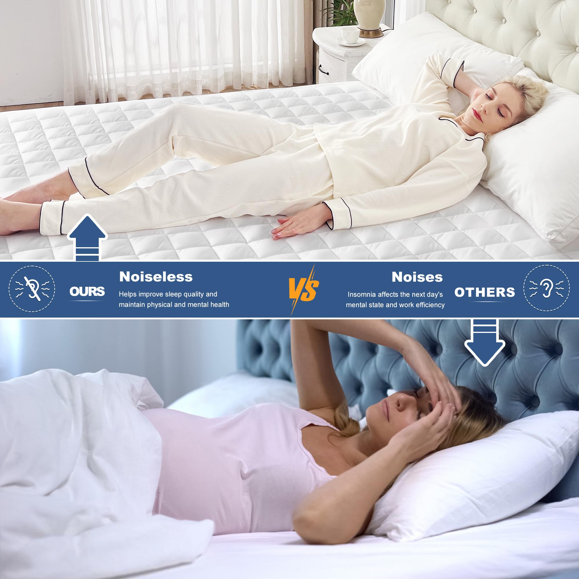 GRT twin mattress pad back view with label indicating OEKO-TEX certification
