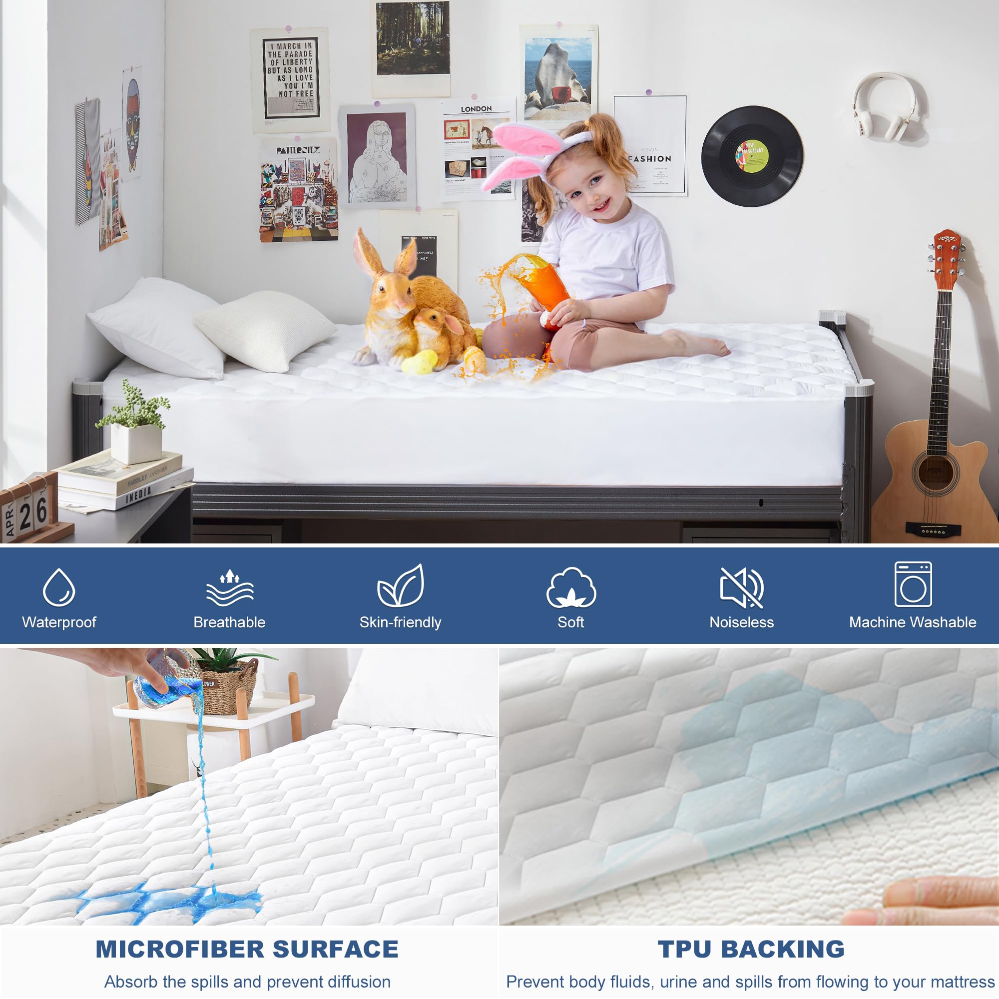 GRT twin XL quilted top surface provides soft, breathable comfort for restful sleep