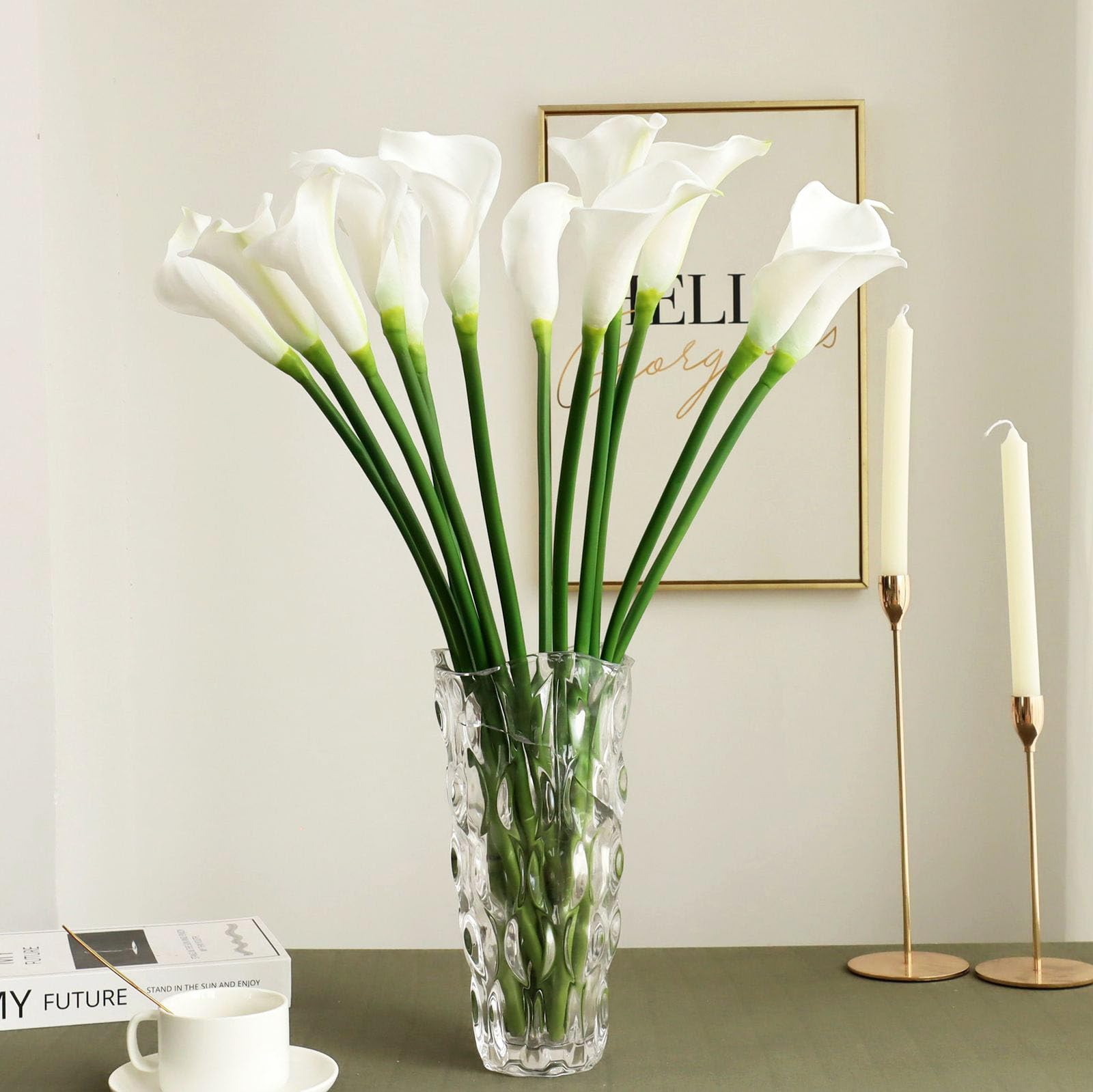 grtefhu Calla Lily 12pc white real-touch blooms for elegant display