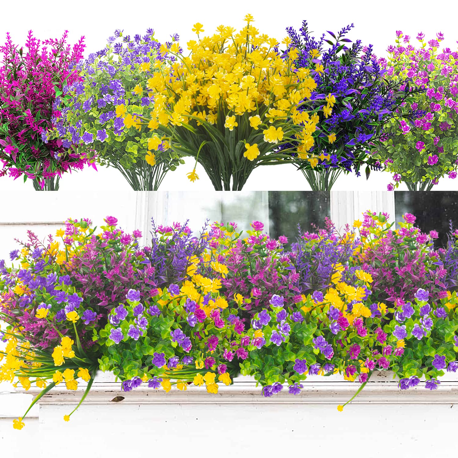 Grunyia outdoor artificial flowers with UV-resistant finish for long-lasting color.