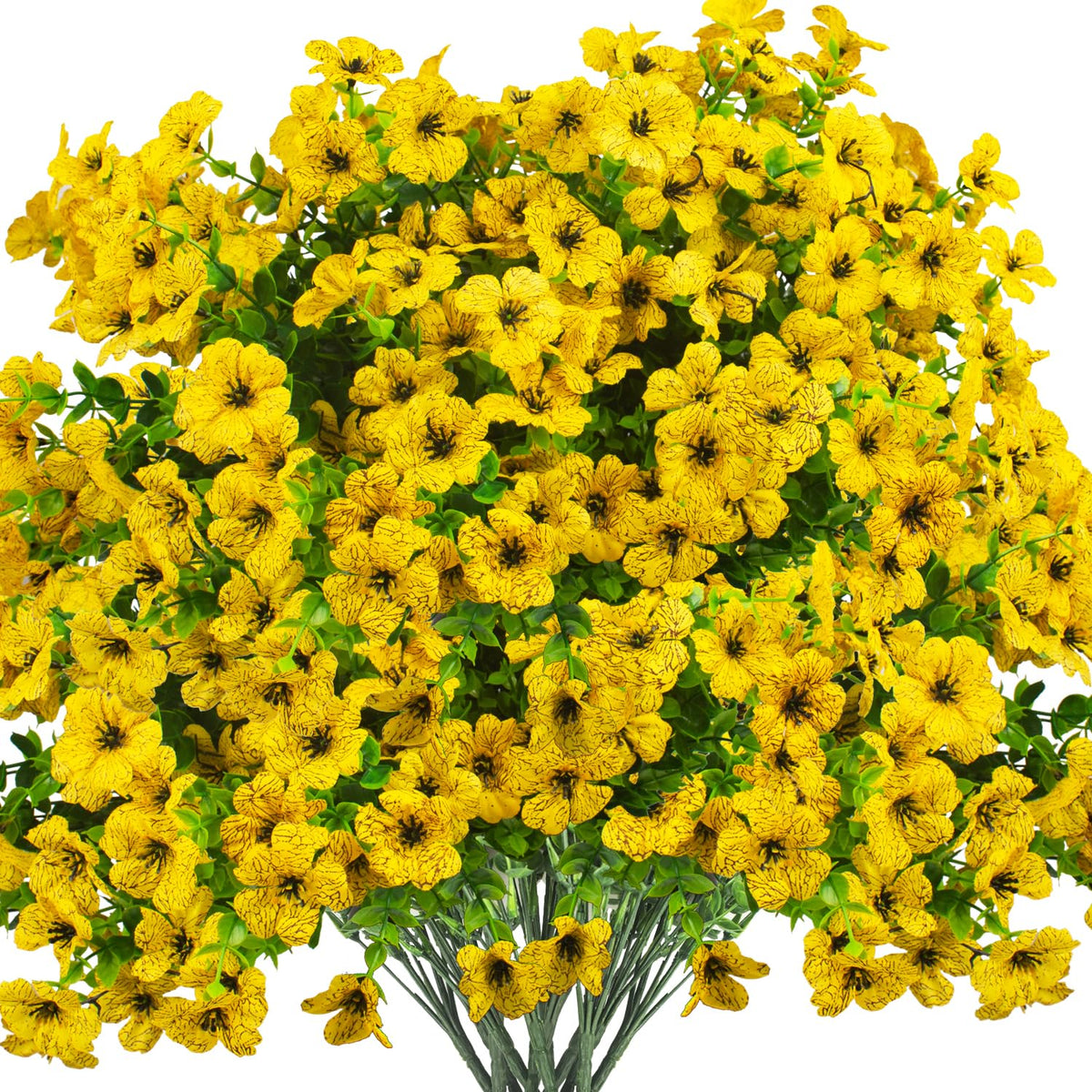 Grunyia yellow outdoor daisy artificial flowers in a porch planter for year-round color