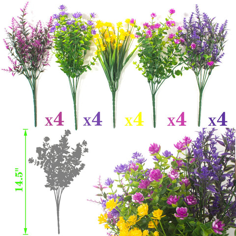 Grunyia mixed-color artificial flowers for patios, gardens and window boxes.