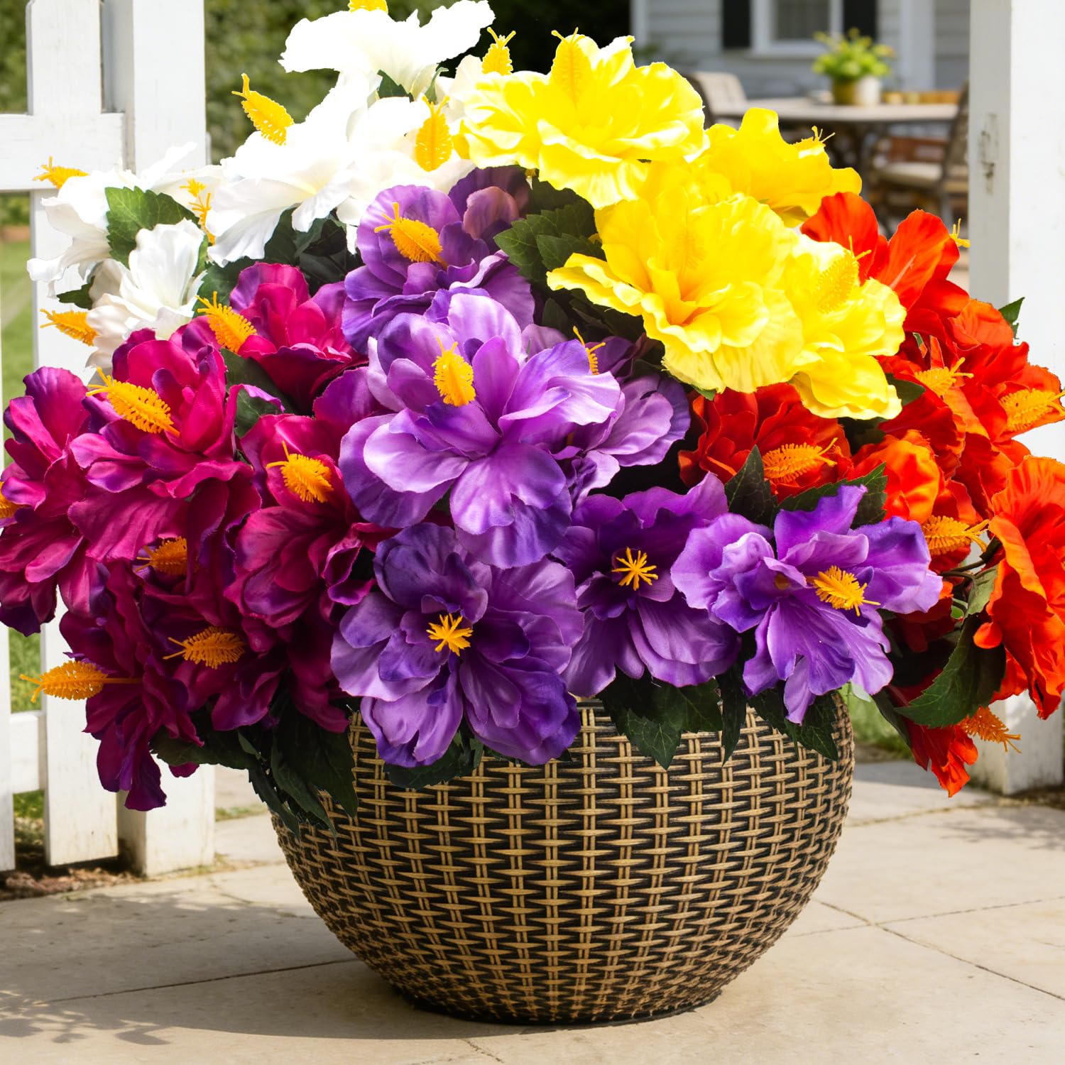Grunyia artificial hibiscus flowers bundle for durable outdoor decor with UV resistance.