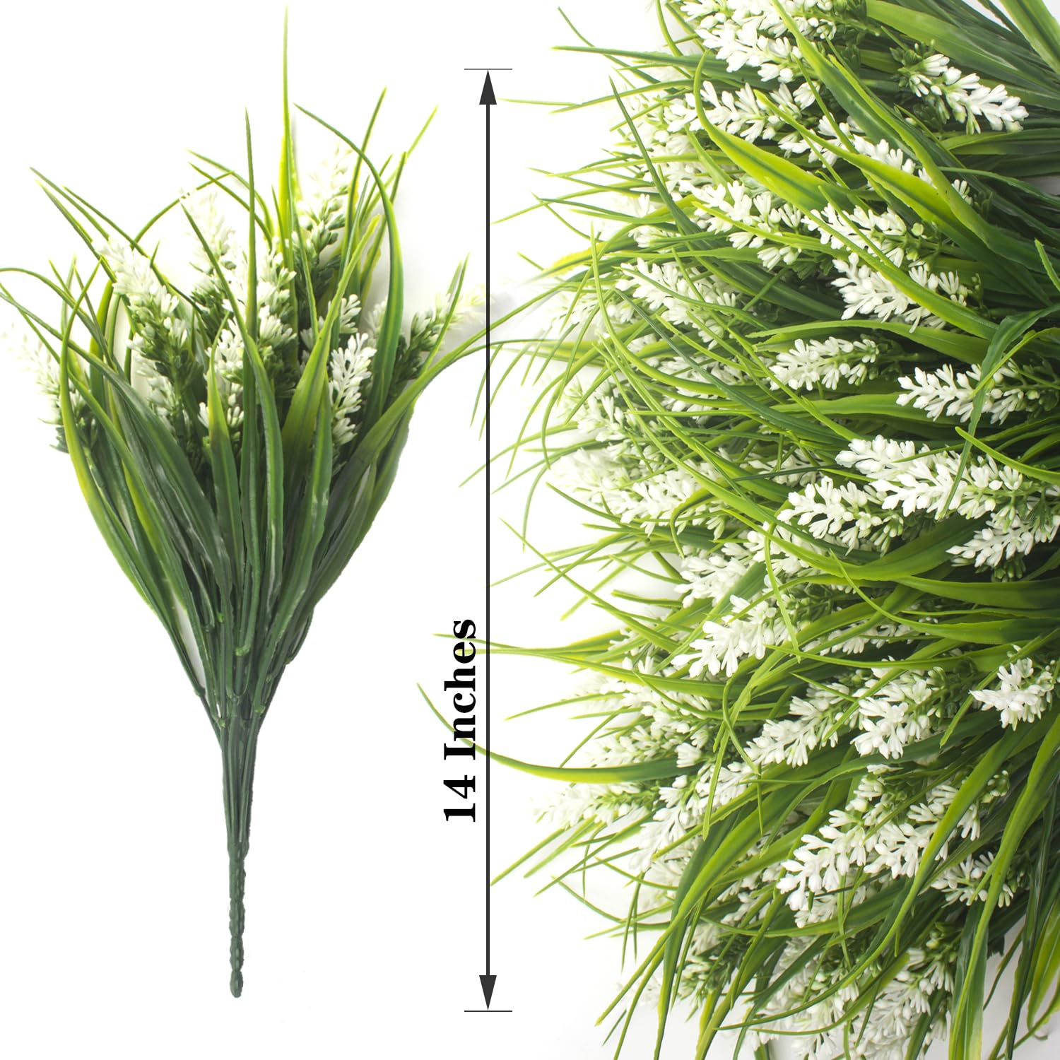 Grunyia close-up of white flowers and grass showing realistic texture for decor.