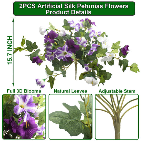 Grunyia artificial petunia blooms in an indoor-outdoor display for versatile decor.
