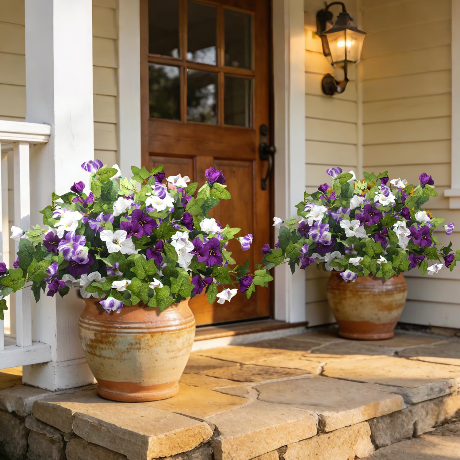 Grunyia artificial petunia blooms with UV-resistant coating maintains vivid color outdoors.