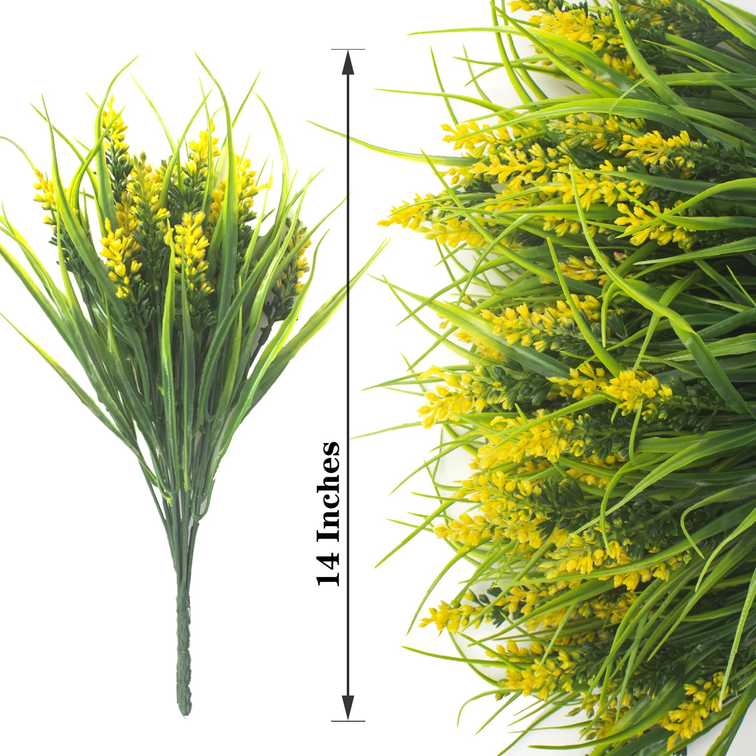 Grunyia outdoor faux plants with yellow blooms create lasting event backdrops
