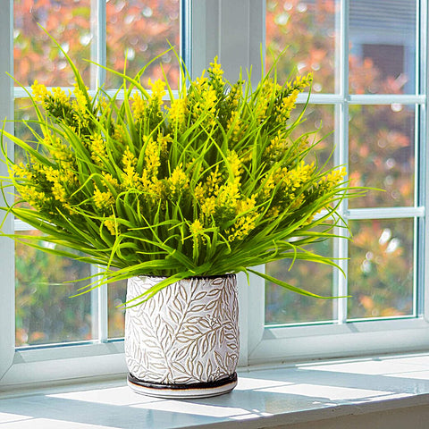 Grunyia yellow-flower monkey grass brightens mantels and tables